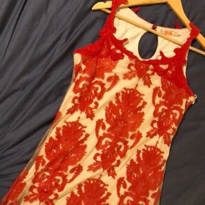 Red and beige Chelsea & Violet embroidered dress